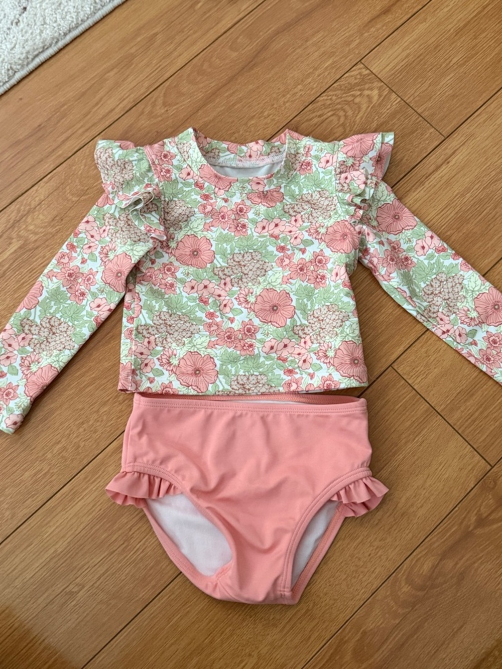 Janie & Jack Pink Floral Long-Sleeve Rash Guard Swim Set